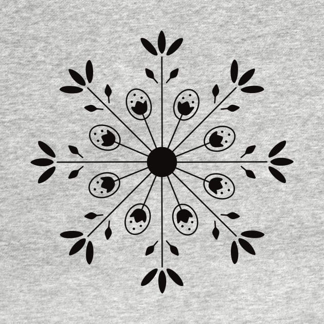 Black Nordic Inspired Folk Art Snowflake Wheel by SkullFern